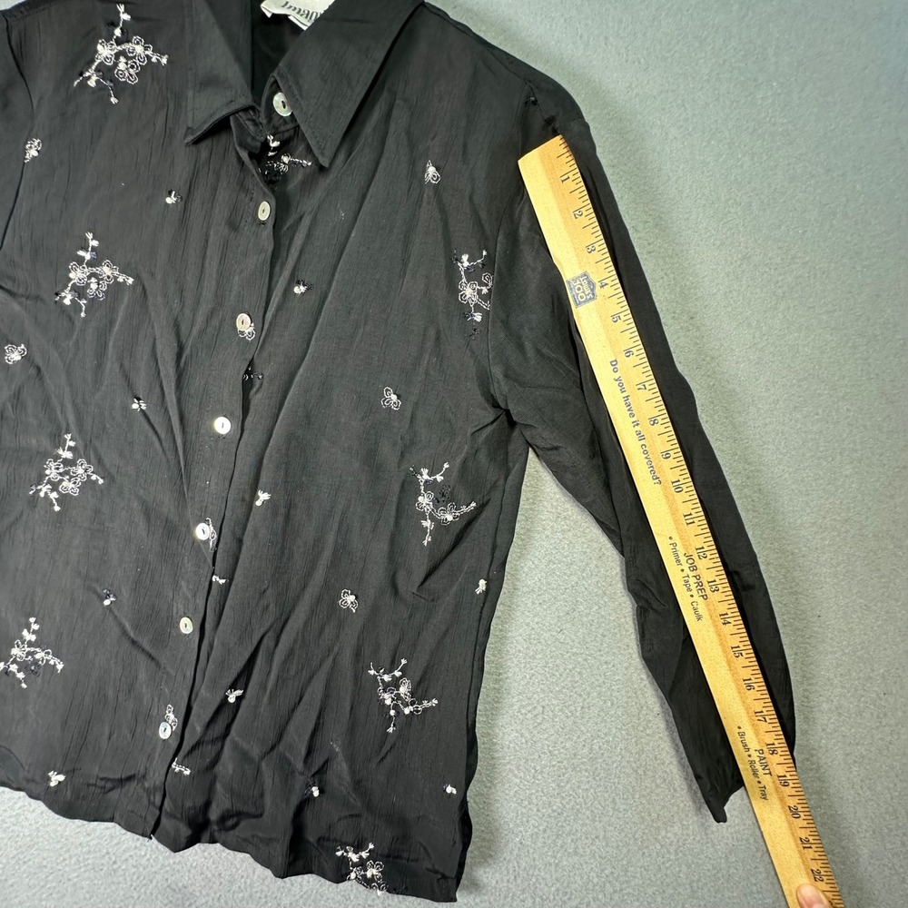 Imagio Embroidered Beaded Button Down Shirt Vintage Whimsigoth Small Black - Picture 6 of 13